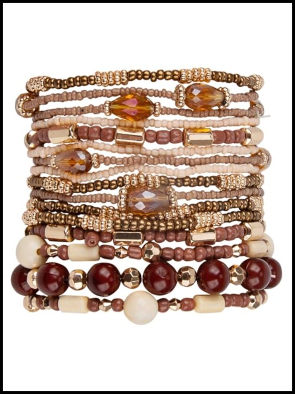 16-Piece Beaded Stretch Bracelet Set Stackable Boho Elastic Jewelry